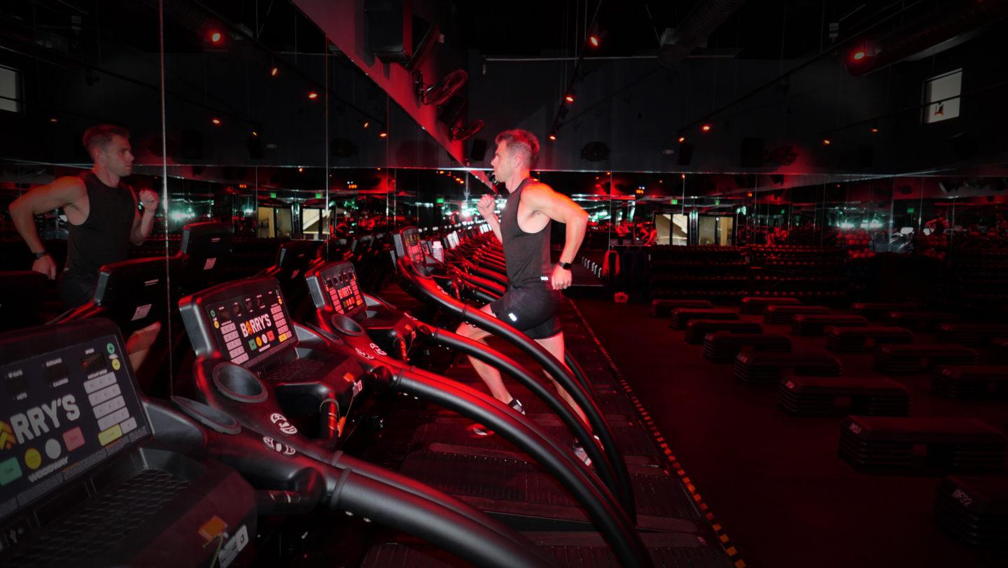 Barry’s Master Trainer, Chris Tye Walker, running on the treadmill in Barry's Red Room