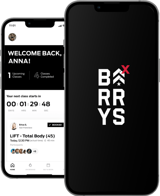The Barry's X app interface on an iPhone