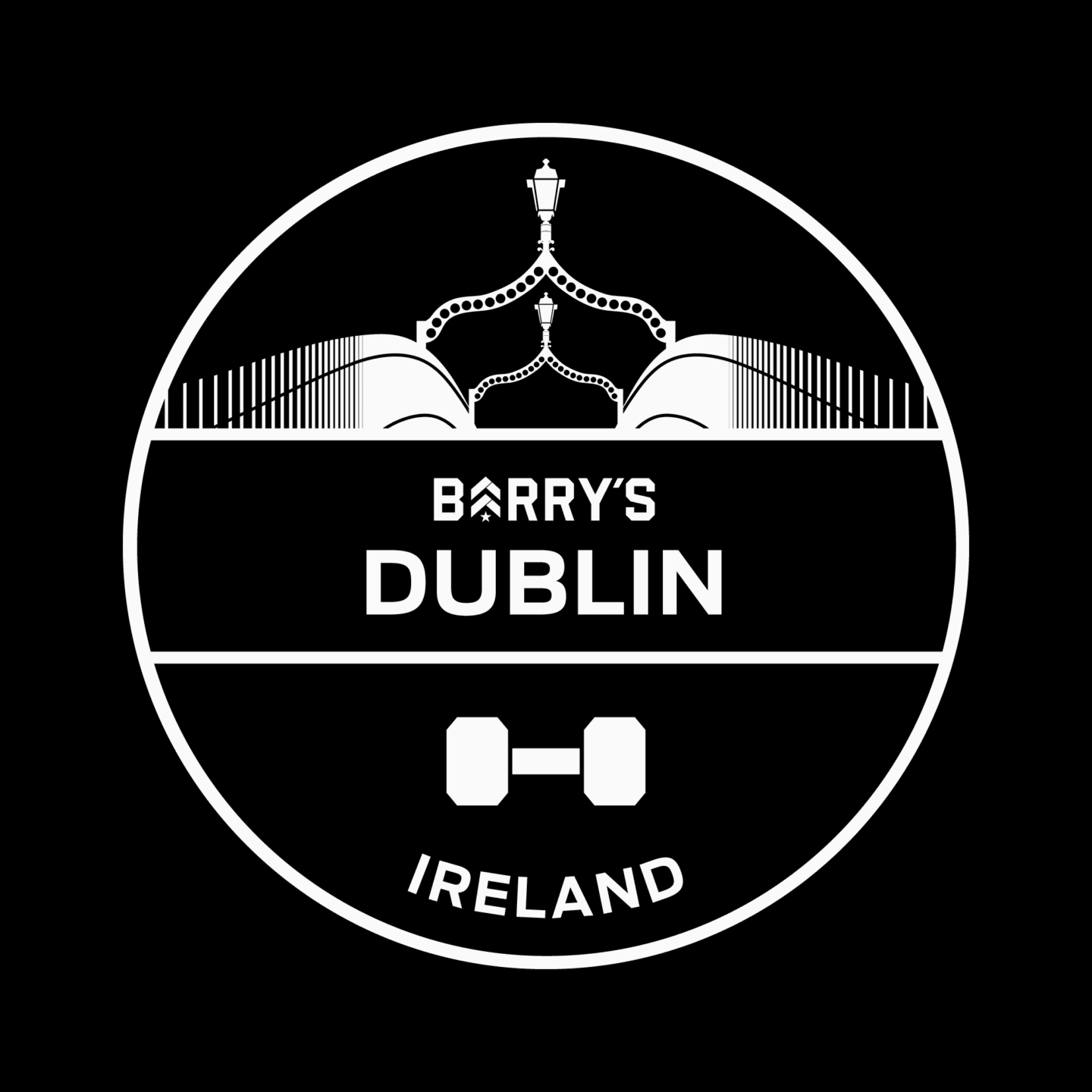 Barry's DUBLIN logo black background white elements